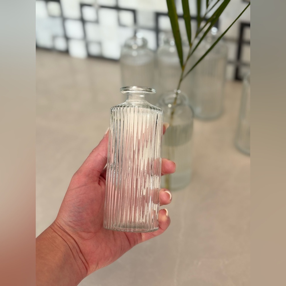 Set of 6 West Elm Modern Glass Ribbed Bud Vases - Picture 8 of 11